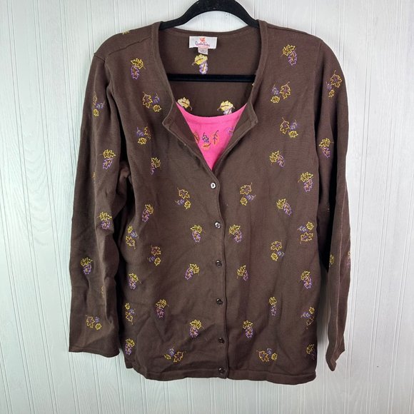 Quacker Factory Brown sweater with Built in pink‎ top Fall Theme Size Medium - Picture 1 of 4